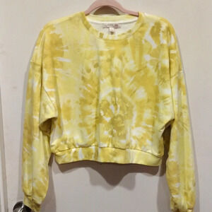 Culpos x INC Women's Yellow Tie Dye Cropped Sweatshirt Sz XL- Loungewear Casual